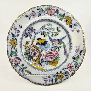 Antique Ashworth Bros Hanley oriental bird pattern England Plate With floral & G